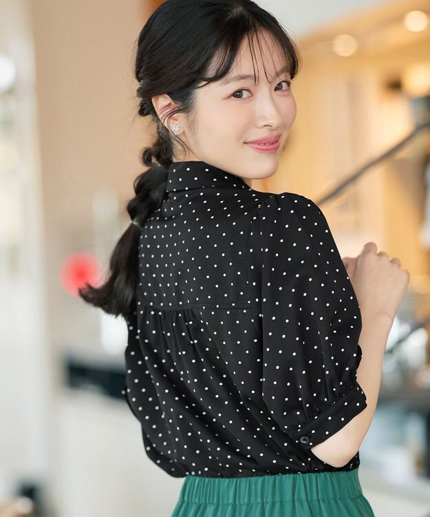 Tiaclasse 【新色追加】パフスリーブシャツブラウス ブラックドット