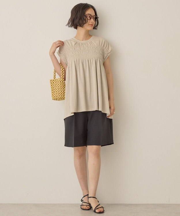 AMERICAN HOLIC シャーリング半袖フレアプルオーバー Beige