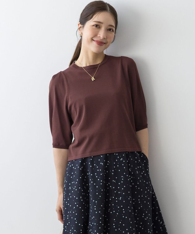 組曲 クルミボタン5分袖ニット ブラウン系