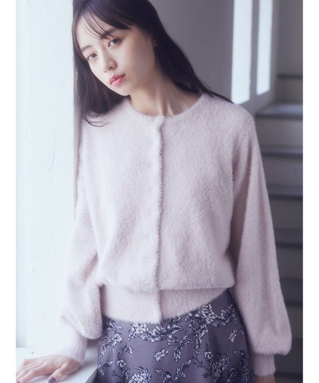 earth music&ecology ミニシャギーパールボタンカーディガン Light Pink