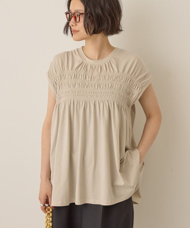 AMERICAN HOLIC シャーリング半袖フレアプルオーバー Beige