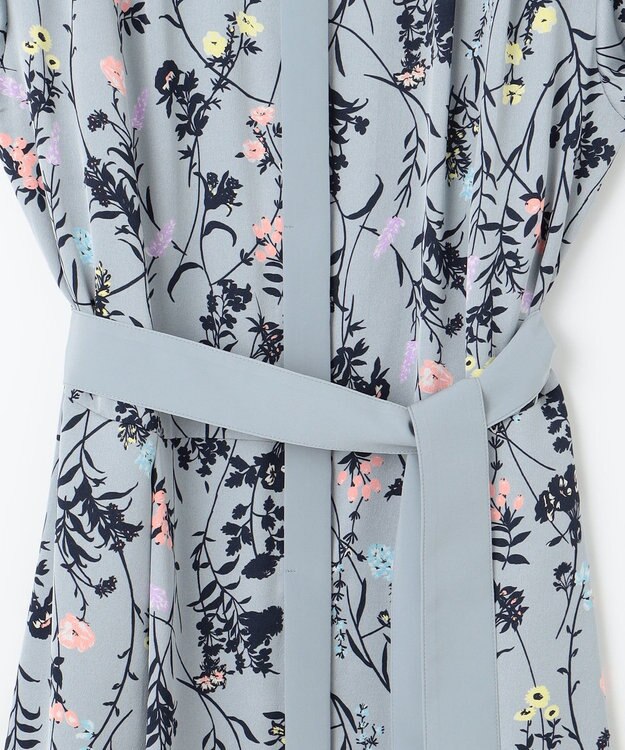 自由区 S 【WEB&一部店舗限定】ハーバルフロープリント8分袖 ワンピース グレイッシュミントベース