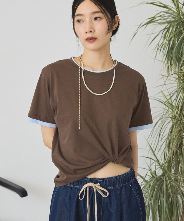 AMERICAN HOLIC 配色レイヤード風シアーＴシャツ Brown