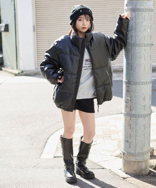 WEGO 【ユニセックス着用ITEM】PUパファーブルゾン ブラック