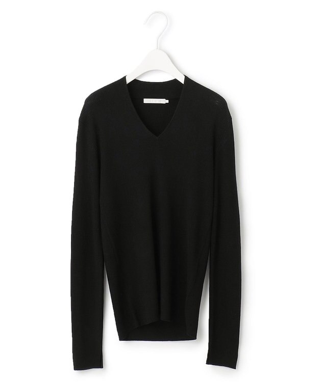 ICB 【洗える】エクストラファインメリノリブ Vネックニット ブラック系