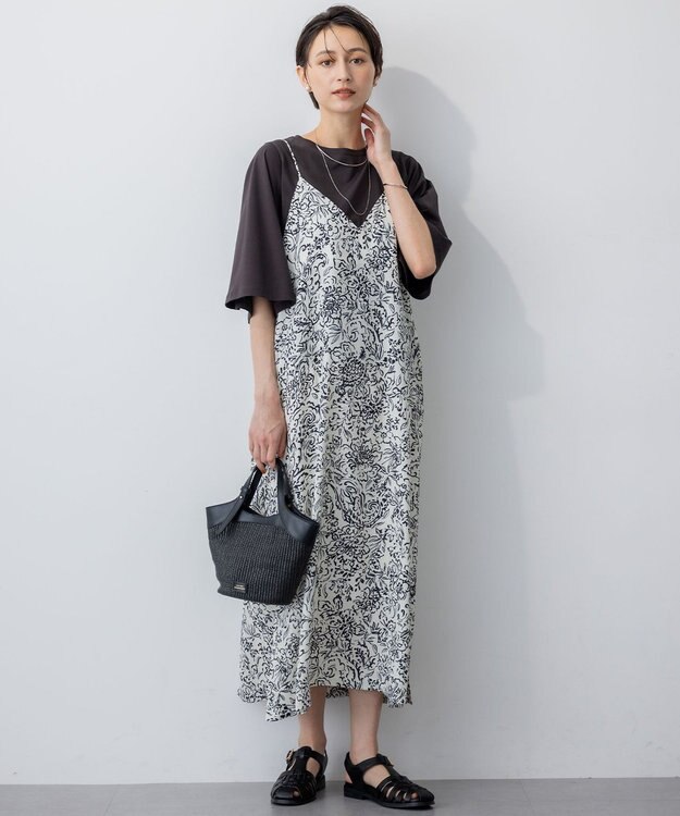 23区 【洗える】ハイエンド フレアスリーブ Tシャツ ダークブラウン系