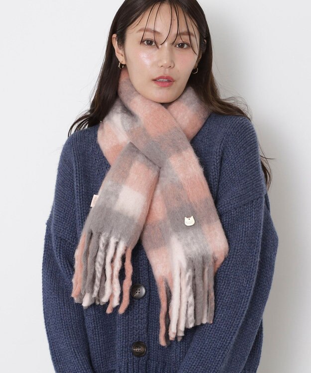 MOONBAT PAUL&JOE ACCESSOIRES(ポール&ジョー) ボリュームマフラー ブロックチェック ピンク