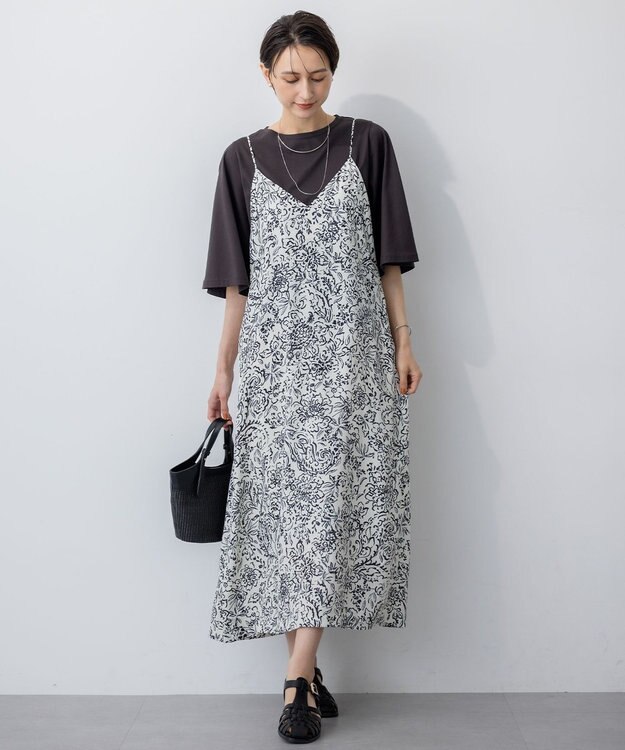 23区 L 【洗える】ハイエンド フレアスリーブ Tシャツ ダークブラウン系