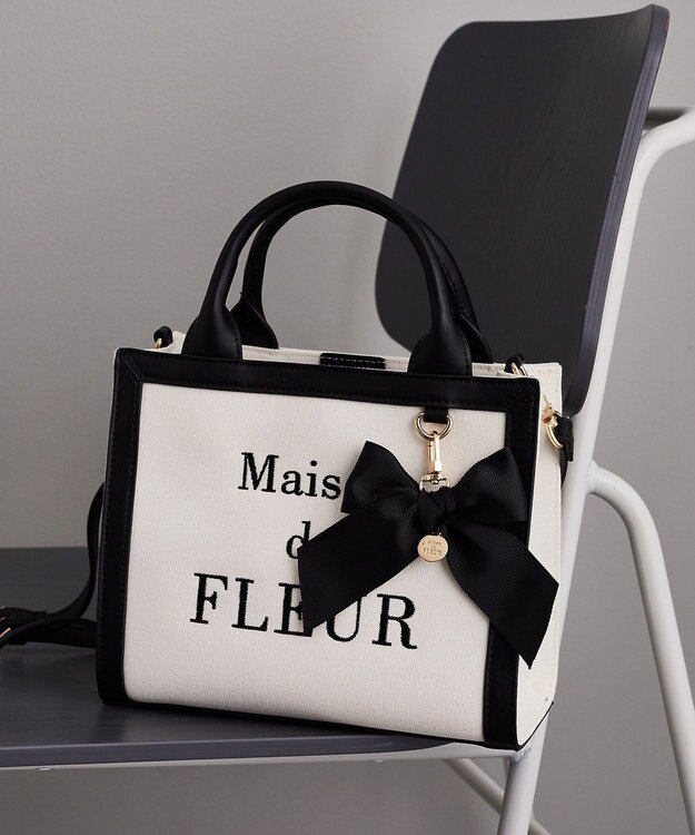 Maison de FLEUR ロゴ刺繍キャンバス2Wayトートバッグ Black