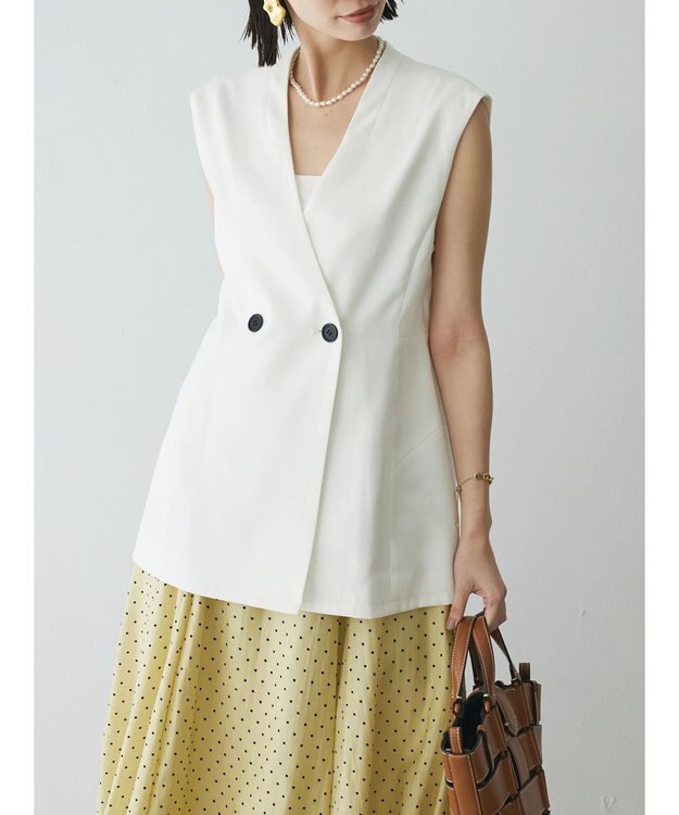 Green Parks AnriettMusee ネック切替デザインベスト Off White