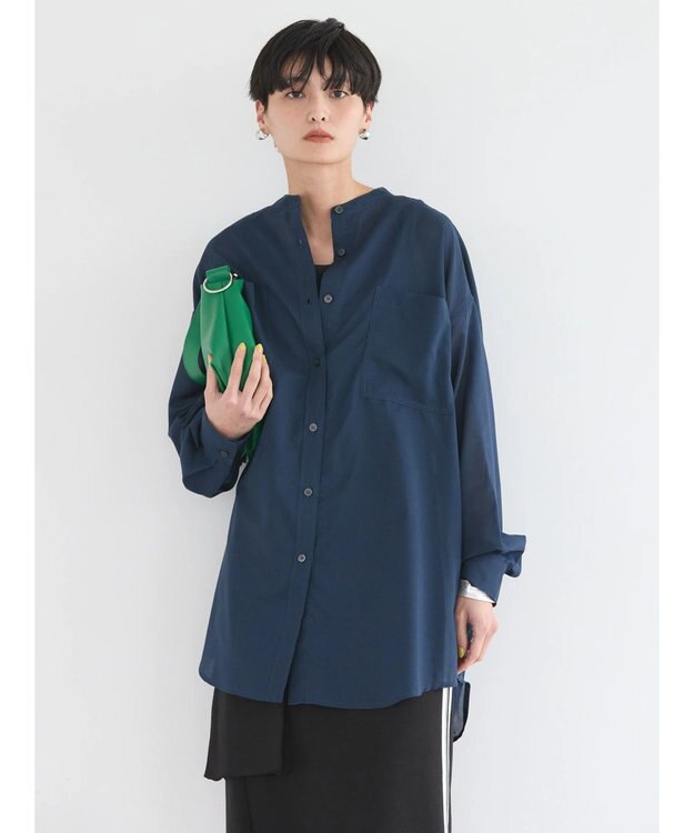 AMERICAN HOLIC イージーケア＋接触冷感　Ｗポケットシャツチュニック Navy