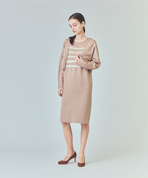 GRACE CONTINENTAL ボーダーパールワンピース キャメル
