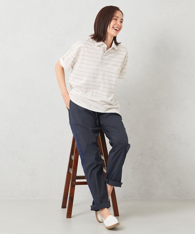 JOSEPH ABBOUD MOUNTAIN 【SPACE／UNISEX】クイックドライ リネンハニカムボーダーポロシャツ ホワイト系2