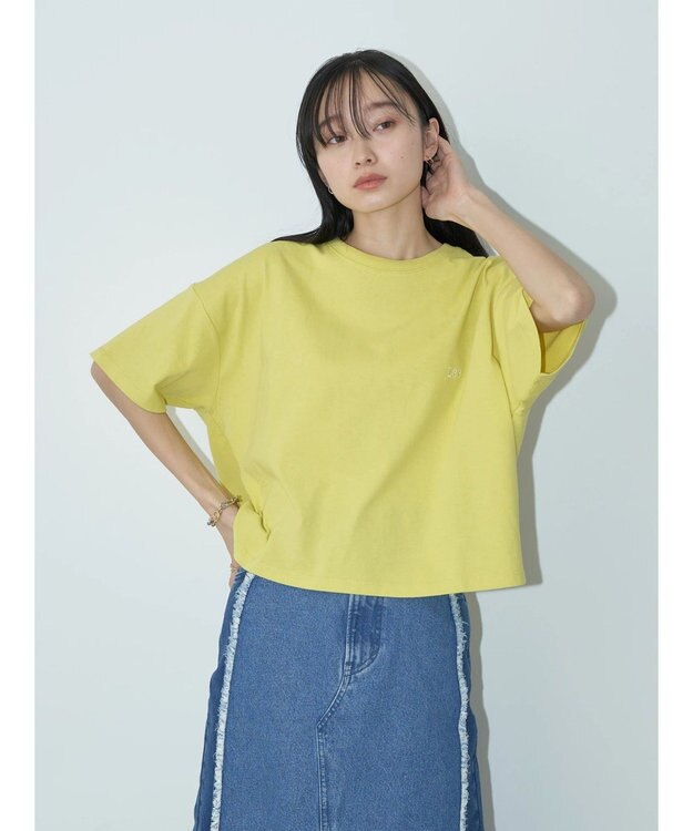 earth music&ecology Ｌｅｅ×ｅ．ｍ．ａ．ｅ　ＢＡＣＫ　ＰＲＩＮＴ　ＴＥＥ Lime Green