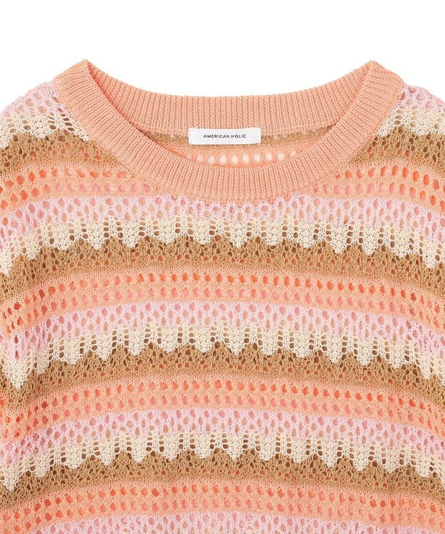 AMERICAN HOLIC マルチボーダー配色ニット Beige