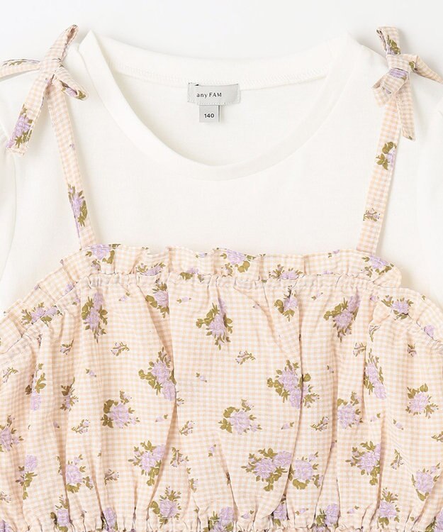 ANY KIDS キャミソール ドッキング Ｔシャツ ホワイト×ギンガムチェック