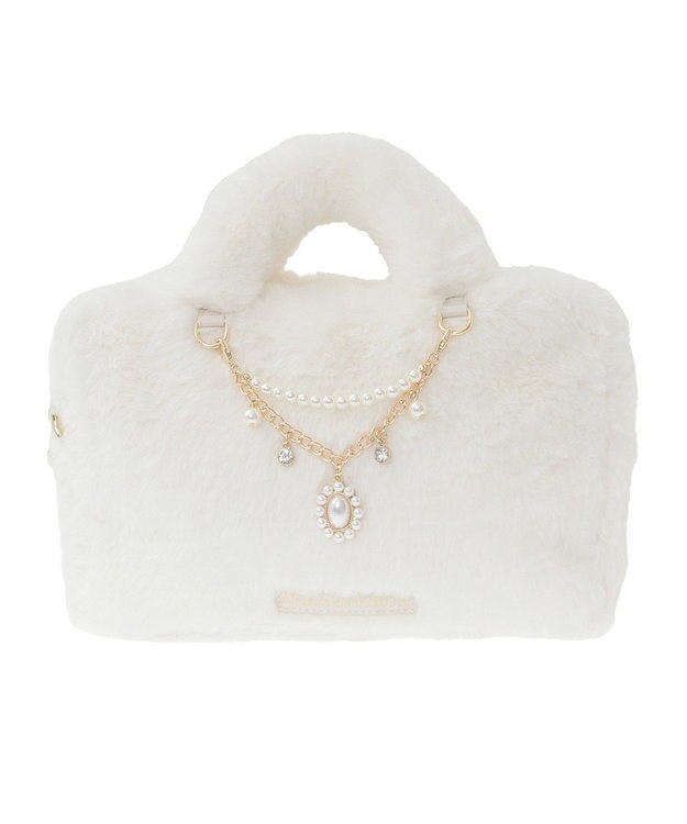 Maison de FLEUR チャーム付きファー2Wayボストンバッグ Off White