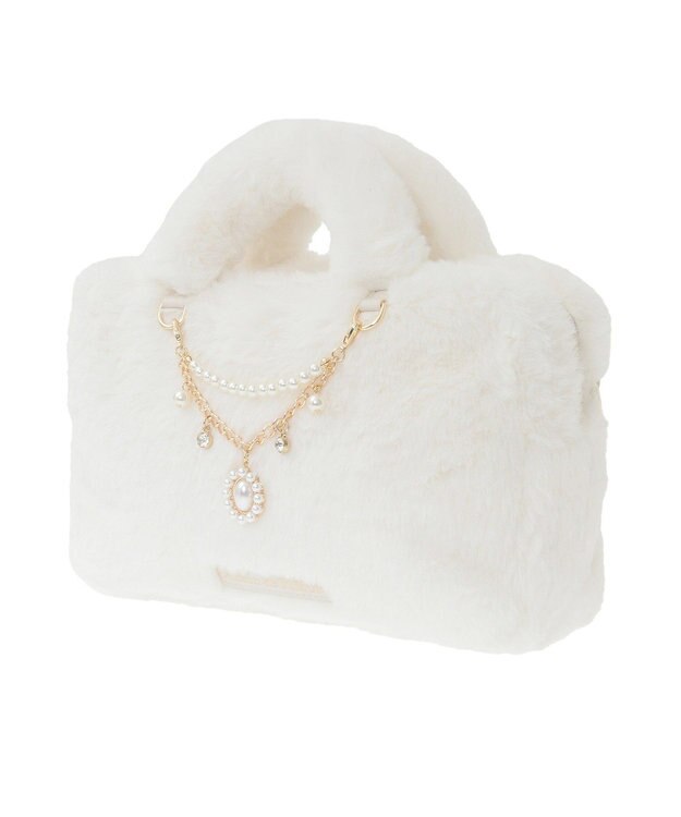 Maison de FLEUR チャーム付きファー2Wayボストンバッグ Off White