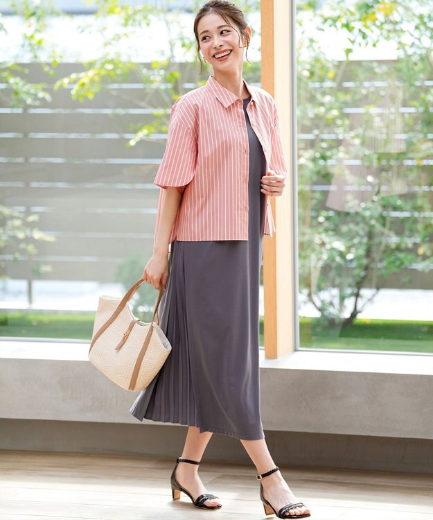 ANY SIS L プリーツ加工 ワンピース スレート