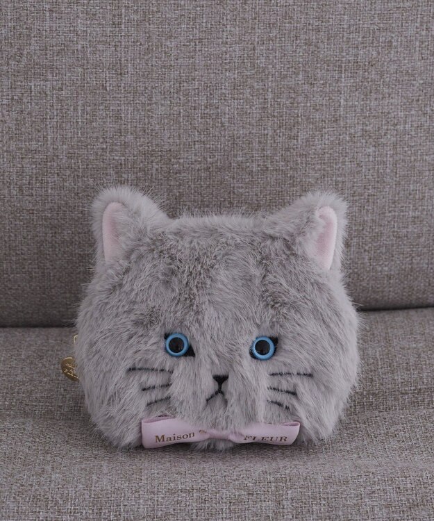 Maison de FLEUR ねこフェイスポーチ Light Gray