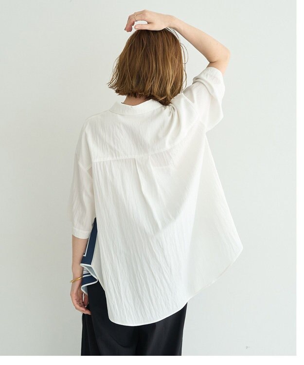 YECCA VECCA スカーフデザインアシメハーフスリーブシャツ White