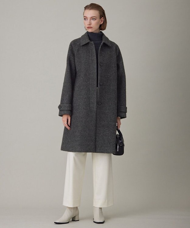 ICB ライトシャギーボンディング ステンカラーコート チャコール系