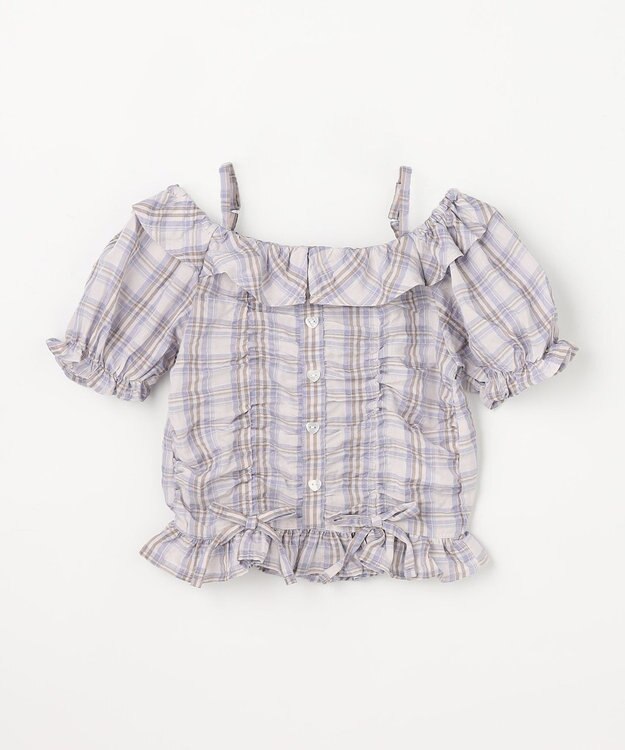 ANY KIDS 【洗濯機可能】2WAY チェックブラウス ブラウン