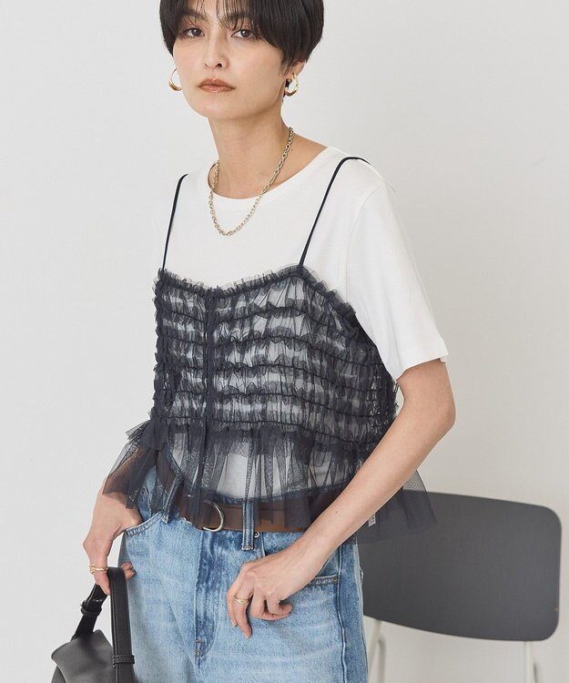 AMERICAN HOLIC 【2点セット】半袖Tシャツ＋チュールビスチェ Off White