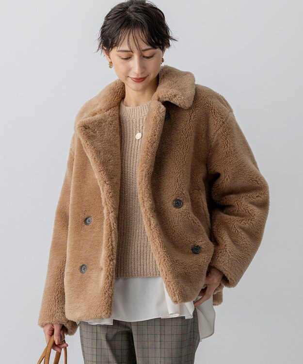 23区 L 【CanCam11月号掲載】ECOPELテディボア ダブルフロント アウター キャメル系