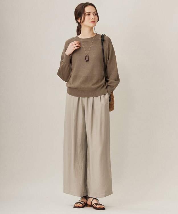 自由区 L 【ウエストゴム・洗える】エアリーツイルワイド パンツ ベージュ