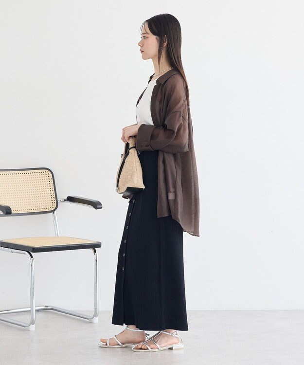 earth music&ecology フロントボタンリブナロースカート Black