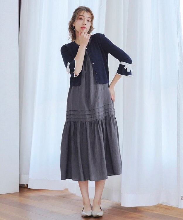 Tiaclasse 【洗える】ピンタックロングワンピース チャコールグレー