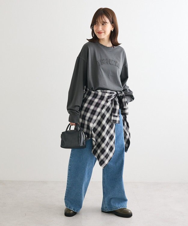 Green Parks ピグメントロゴ刺繍裏毛プルオーバー Charcoal Gray