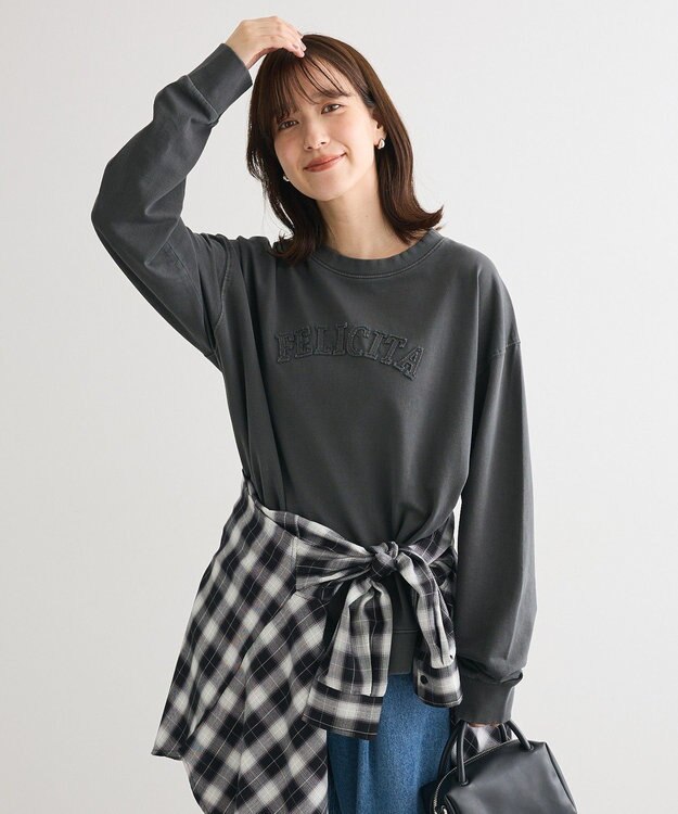 Green Parks ピグメントロゴ刺繍裏毛プルオーバー Charcoal Gray