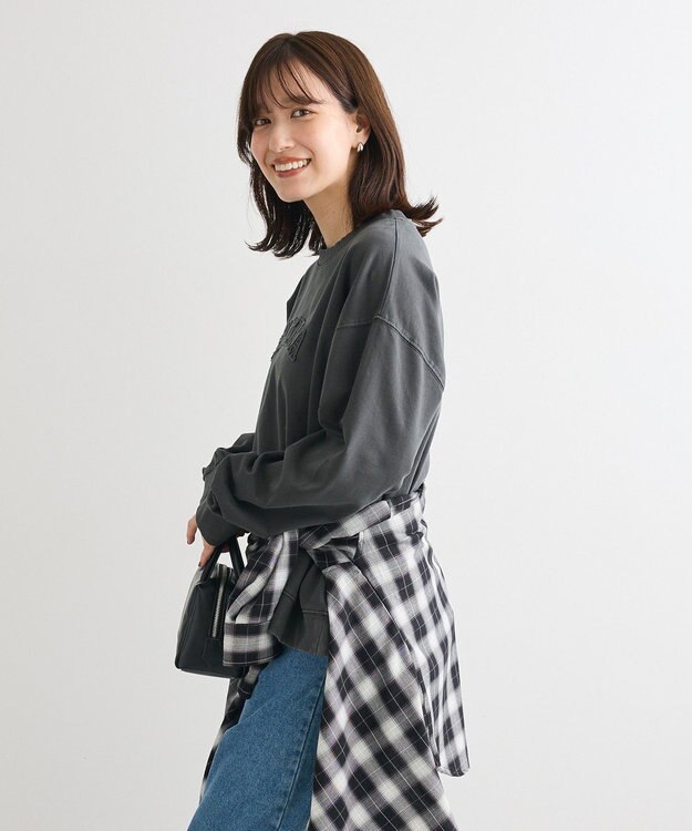 Green Parks ピグメントロゴ刺繍裏毛プルオーバー Charcoal Gray