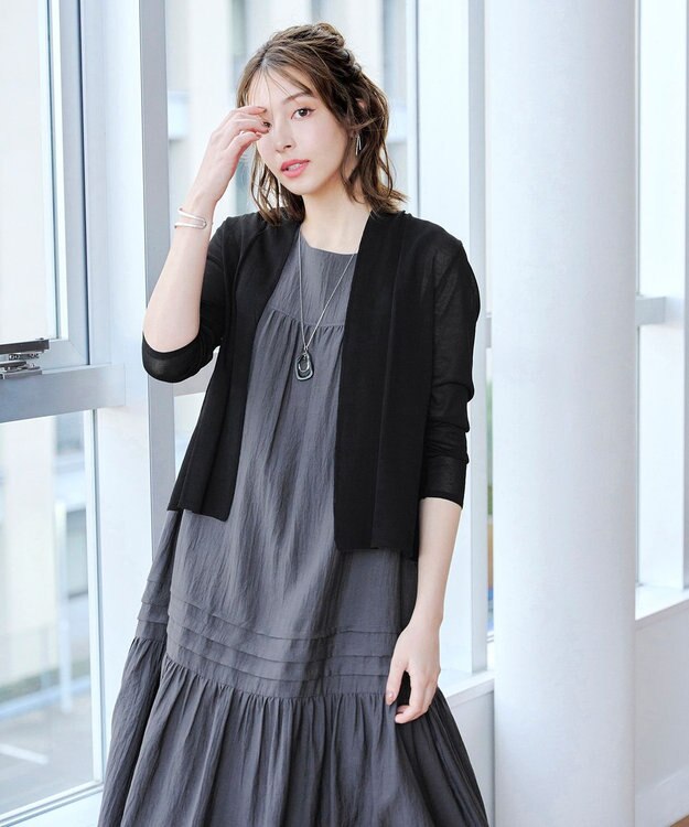 Tiaclasse 【洗える】ピンタックロングワンピース チャコールグレー