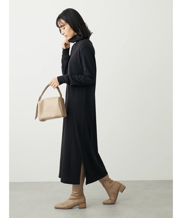 Green Parks リブカットＩラインワンピース Black