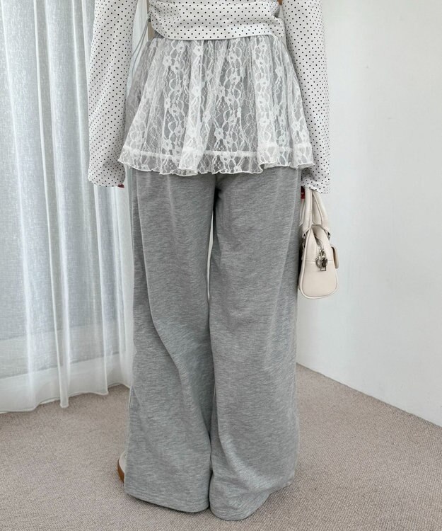 WEGO 【ウエストゴム】レースレイヤードスウェットパンツ 杢グレー