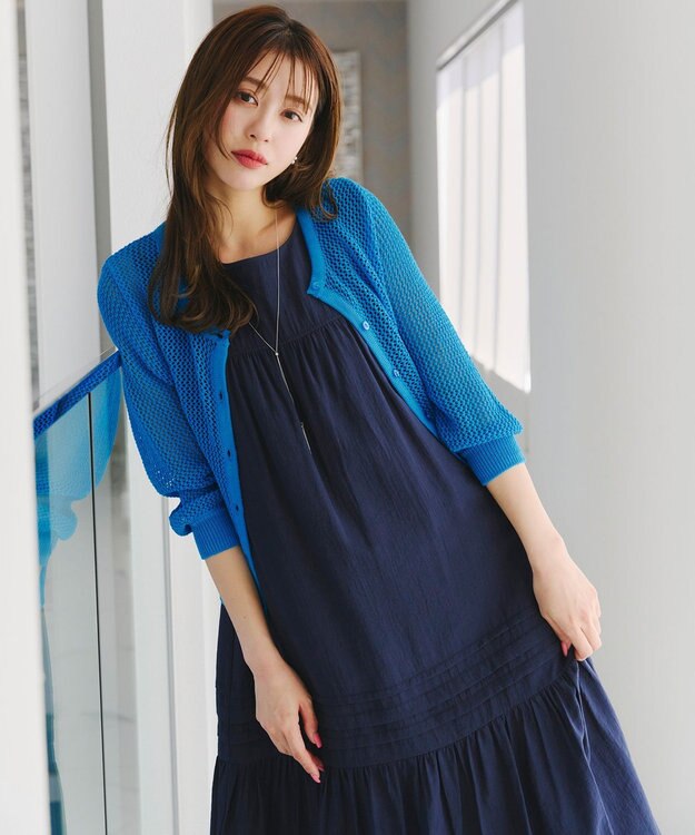 Tiaclasse 【洗える】ピンタックロングワンピース ネイビー