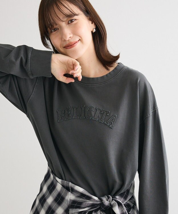 Green Parks ピグメントロゴ刺繍裏毛プルオーバー Charcoal Gray