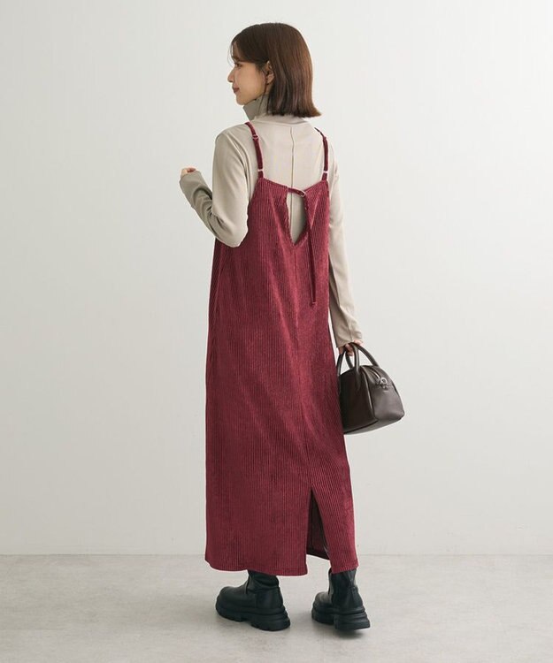 Green Parks ベロアプリーツキャミワンピース Red