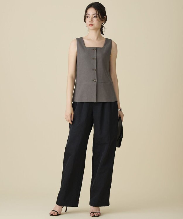 自由区 【セットアップ対応】リネンライクシンセティックノースリーブ ブラウス カーキ