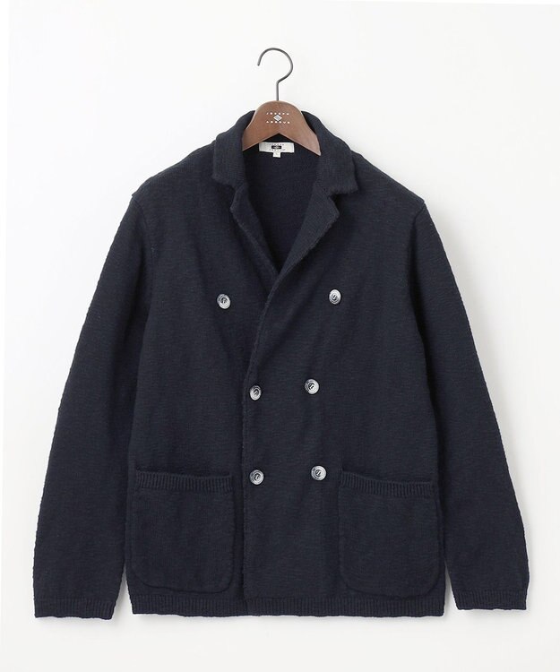 JOSEPH ABBOUD 【イタリア糸使用】コットンスラブ ニット ジャケット ネイビー系