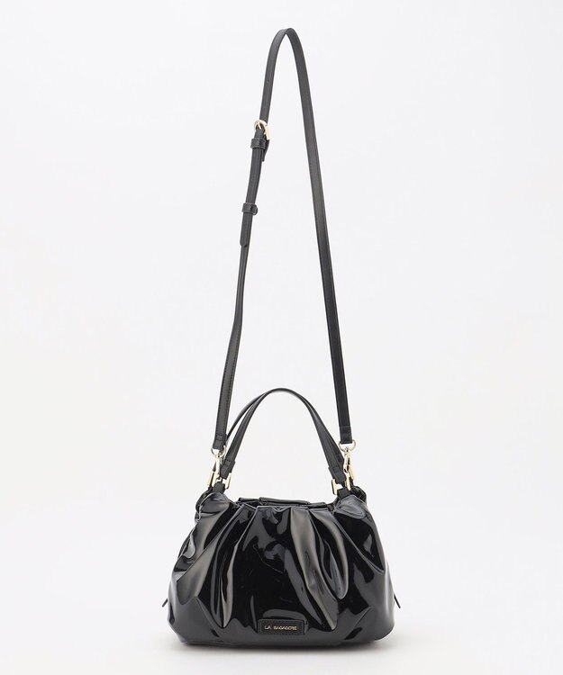 LA BAGAGERIE ソフトエナメル2WAYハンドバッグ Sサイズ ブラック
