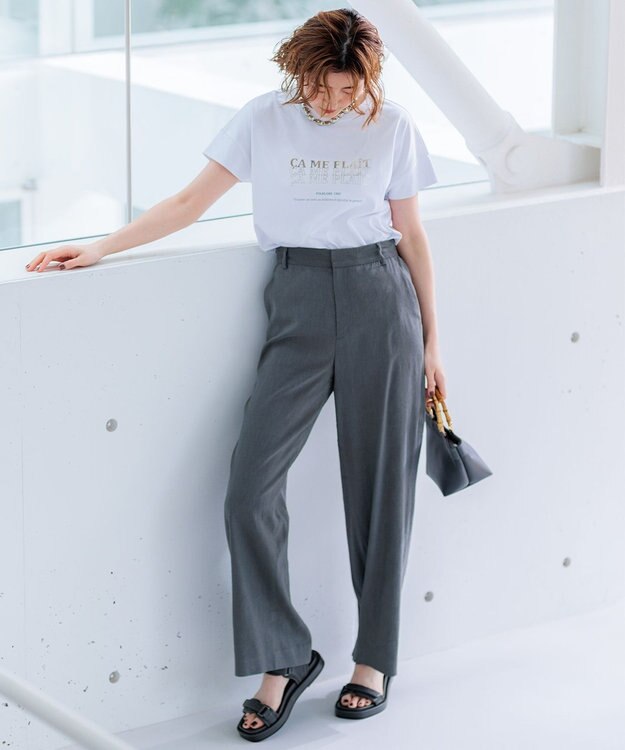 23区 L 【UVカット/洗える】CA ME PLAIT ロゴTシャツ オフ×シルバー