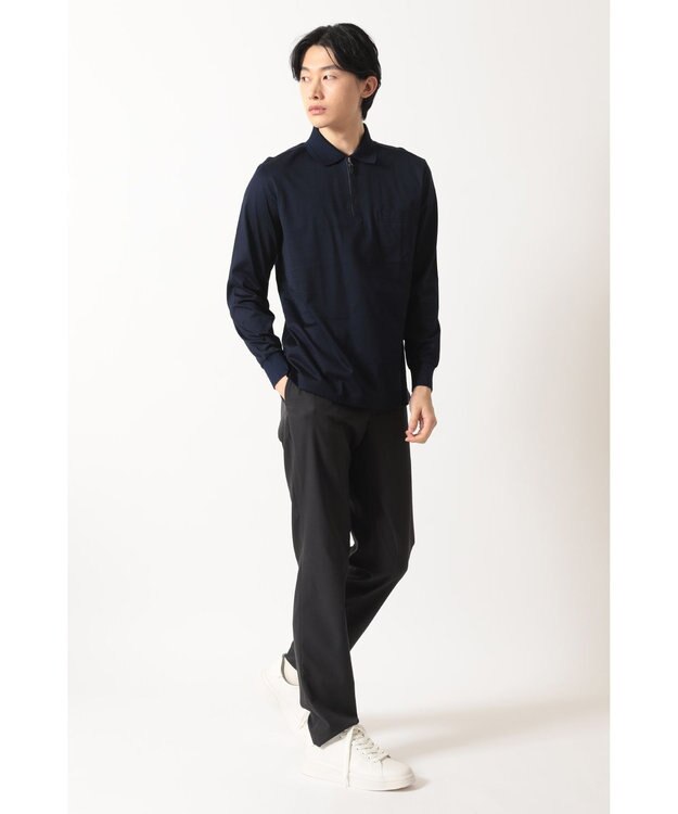 DAKS チェックプラケット ジップアップポロ ネイビー