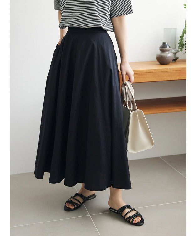 Green Parks インド綿 ボリュームポプリンスカート Black