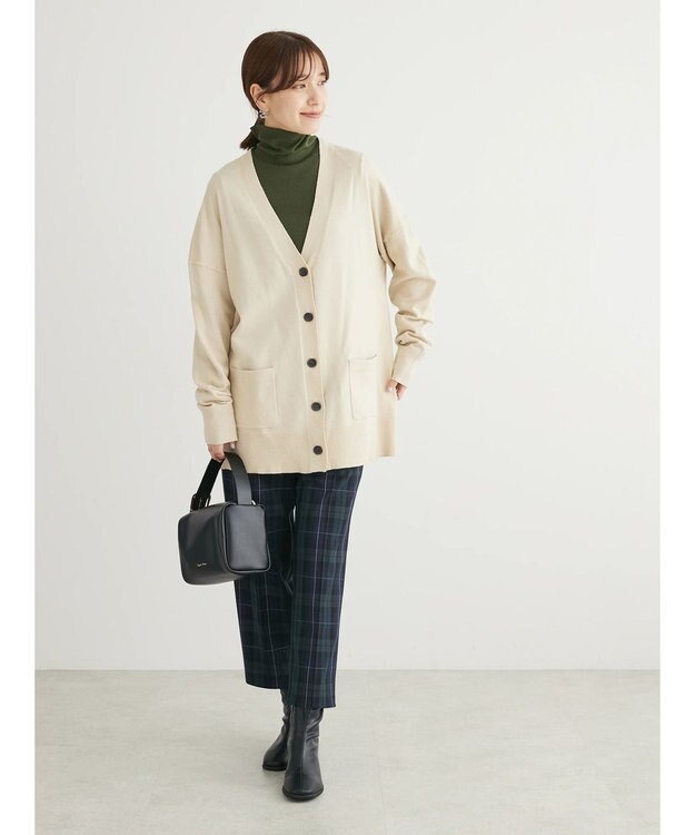 Green Parks もちやわ　Ｖネックミディ丈ニットカーディガン Light Beige