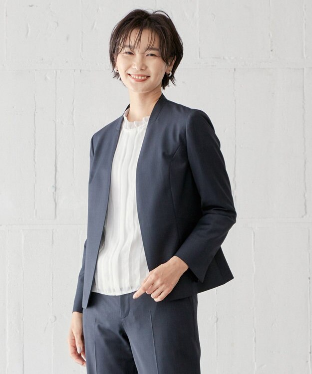 J.PRESS LADIES S BAHARIYE ノーカラー ジャケット ネイビー系
