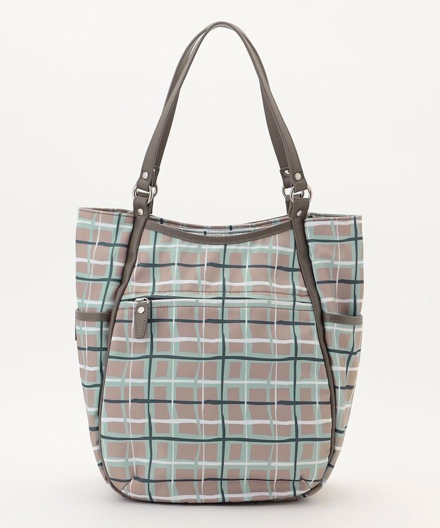 Y'SACCS ドローイングチェックトートバッグ グレージュ